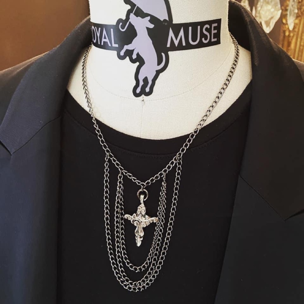Silver Layered Chain with Cross